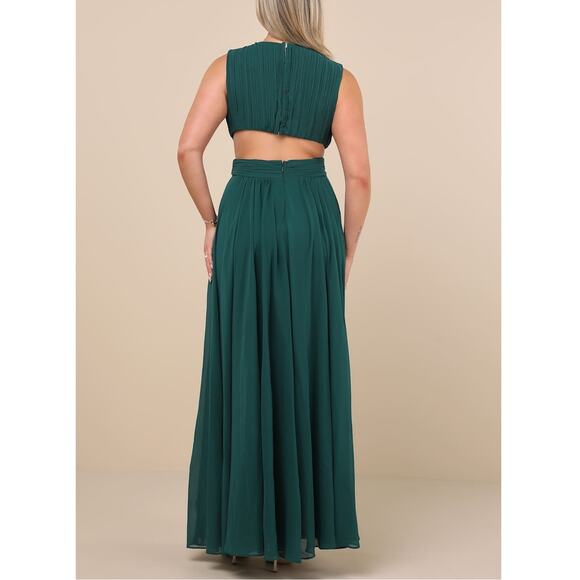 Lulus NWT Vivid Imagination Emerald Green Cutout Plunging Twirl Maxi Dress Large - Picture 6 of 10